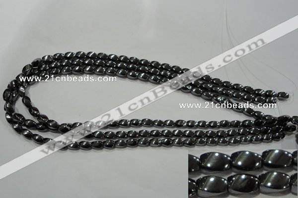 CHE160 15.5 inches 5*8mm twisted rice hematite beads