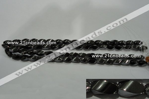 CHE161 15.5 inches 6*12mm twisted rice hematite beads