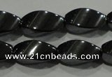 CHE162 15.5 inches 7*14mm twisted rice hematite beads