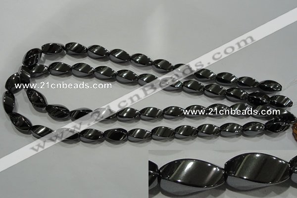 CHE164 15.5 inches 8*16mm twisted rice hematite beads