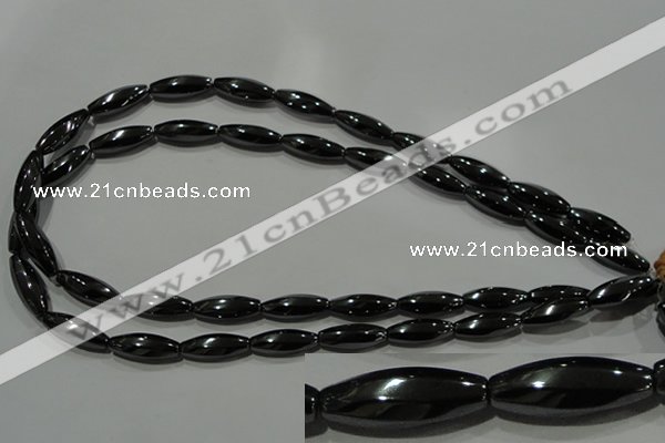 CHE168 15.5 inches 7*20mm faceted & twisted rice hematite beads