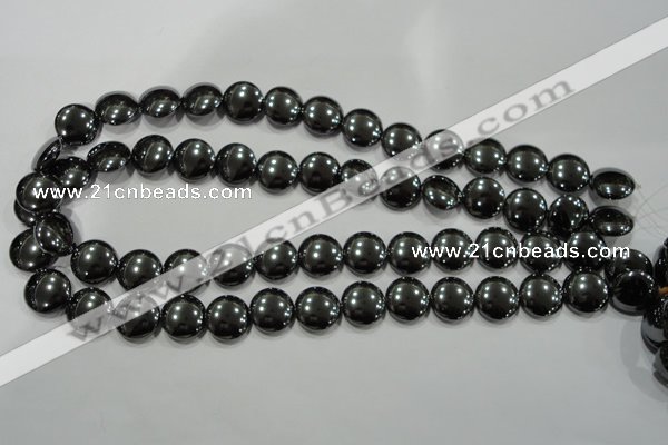 CHE274 15.5 inches 14mm flat round hematite beads wholesale