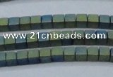 CHE444 15.5 inches 3*3mm cube matte plated hematite beads wholesale