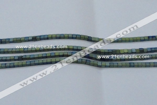 CHE444 15.5 inches 3*3mm cube matte plated hematite beads wholesale