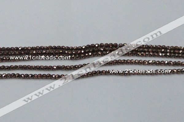 CHE711 15.5 inches 4mm faceted round plated hematite beads