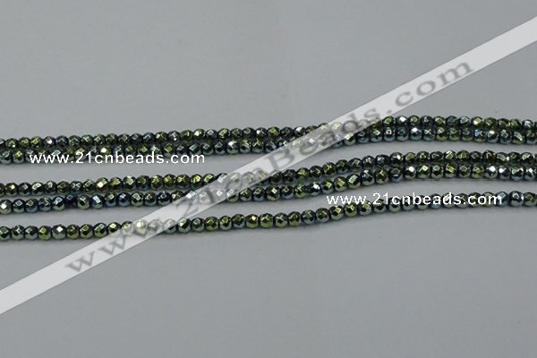 CHE713 15.5 inches 4mm faceted round plated hematite beads