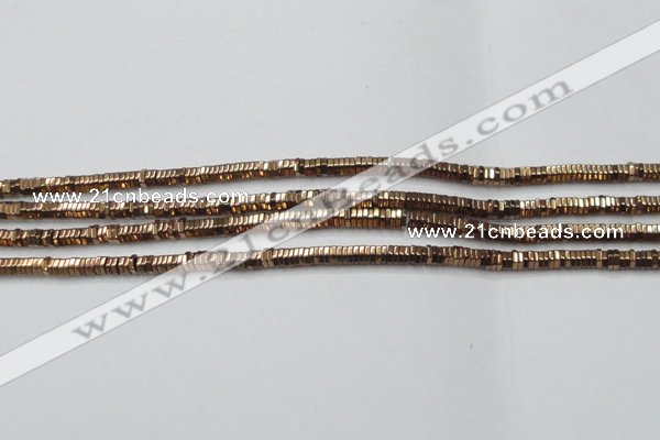 CHE826 15.5 inches 1*2mm hexagon plated hematite beads wholesale