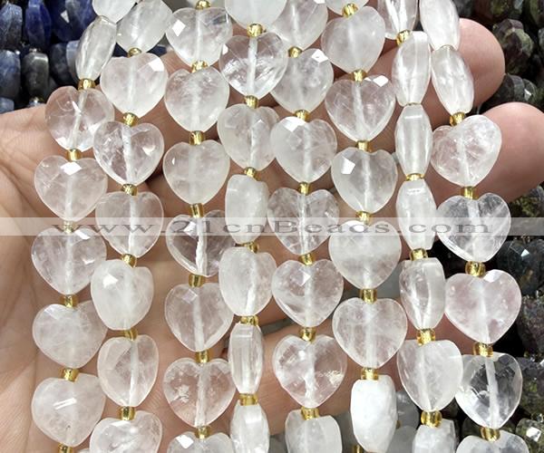CHG300 15 inches 12mm faceted heart Angolan white quartz beads