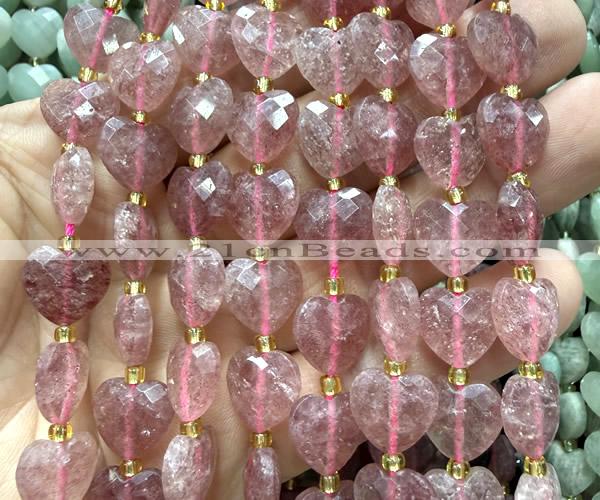 CHG302 15 inches 12mm faceted heart strawberry quartz beads