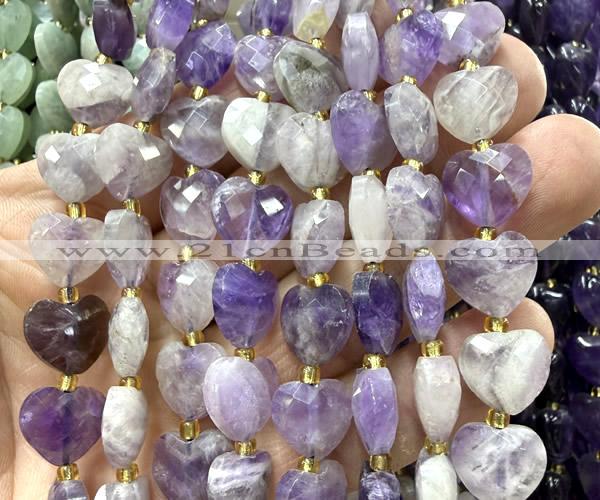 CHG303 15 inches 12mm faceted heart dogtooth amethyst beads