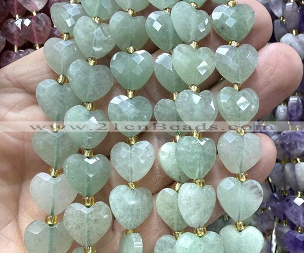CHG309 15 inches 12mm faceted heart green aventurine jade beads