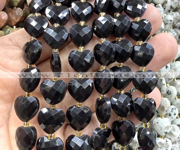 CHG320 15 inches 12mm faceted heart black obsidian beads