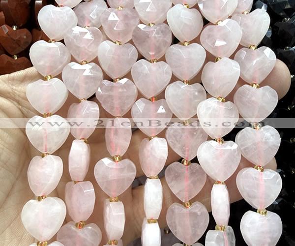 CHG351 15 inches 14mm faceted heart rose quartz beads wholesale
