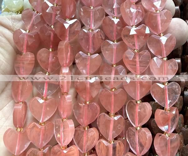 CHG354 15 inches 14mm faceted heart cherry quartz beads