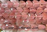 CHG354 15 inches 14mm faceted heart cherry quartz beads