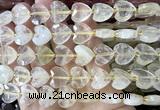 CHG355 15 inches 14mm faceted heart lemon quartz beads