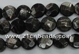 CHS17 15.5 inches 10mm faceted coin natural hypersthene beads