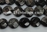 CHS18 15.5 inches 12mm faceted coin natural hypersthene beads