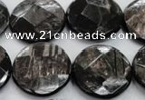 CHS21 15.5 inches 20mm faceted coin natural hypersthene beads