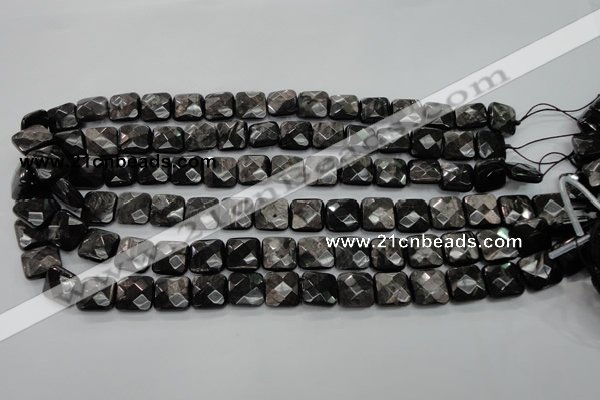 CHS26 15.5 inches 12*12mm faceted square natural hypersthene beads