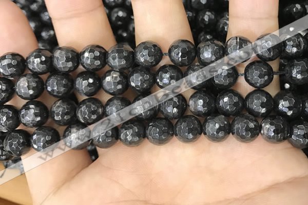 CHS45 15.5 inches 8mm faceted round natural hypersthene beads