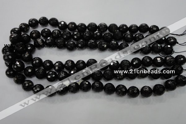 CHS47 15.5 inches 12mm faceted round natural hypersthene beads