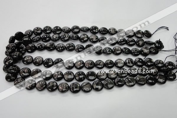 CHS61 15.5 inches 12mm flat round natural hypersthene beads