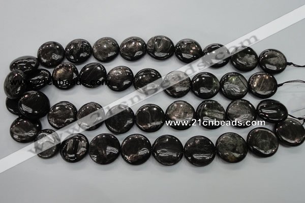 CHS65 15.5 inches 20mm flat round natural hypersthene beads