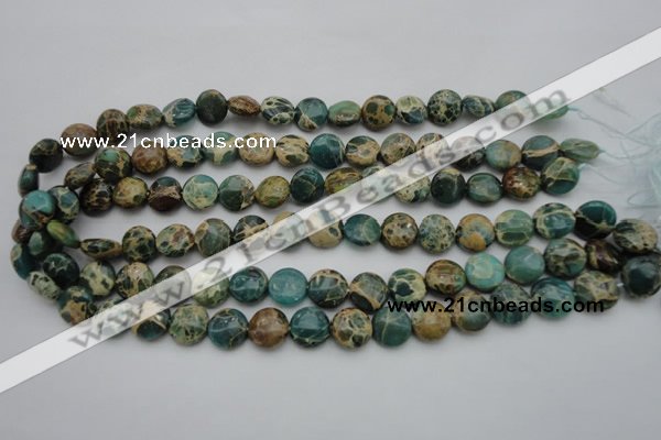 CIJ28 15.5 inches 12mm flat round impression jasper beads wholesale