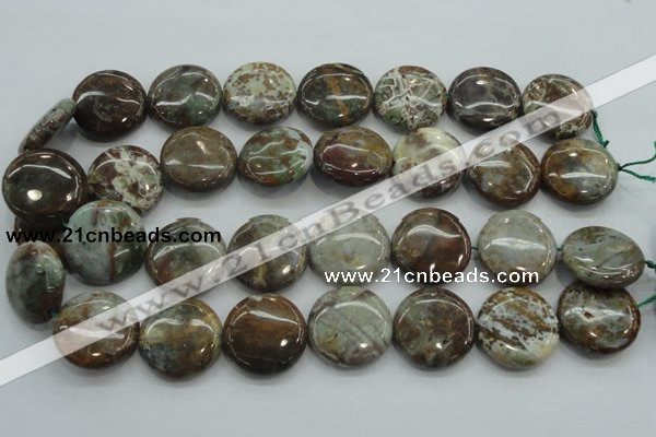 CJA07 15.5 inches 25mm coin green jasper beads wholesale