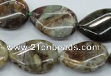 CJA33 15.5 inches 18*25mm twisted flat teardrop green jasper beads