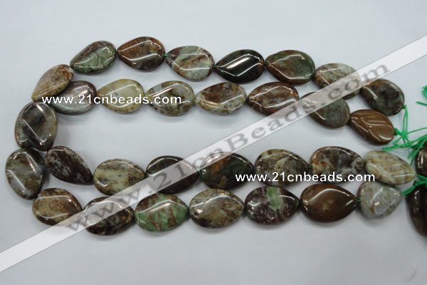 CJA33 15.5 inches 18*25mm twisted flat teardrop green jasper beads