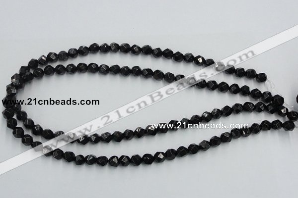 CJB06 16 inches 8mm faceted round natural jet gemstone beads wholesale