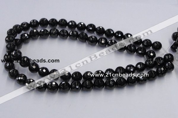 CJB08 16 inches 12mm faceted round natural jet gemstone beads wholesale