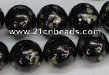 CJB156 15.5 inches 18mm round natural jet & pyrite gemstone beads