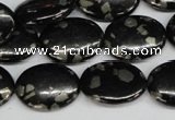 CJB160 15.5 inches 15*20mm oval natural jet & pyrite gemstone beads