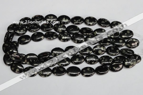 CJB160 15.5 inches 15*20mm oval natural jet & pyrite gemstone beads