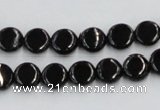 CJB19 16 inches 8mm flat round natural jet gemstone beads wholesale