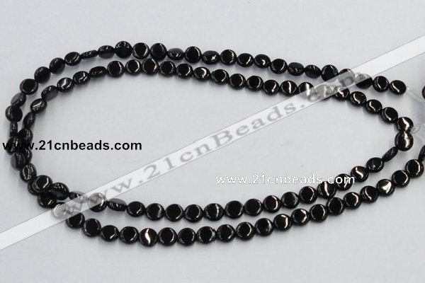 CJB19 16 inches 8mm flat round natural jet gemstone beads wholesale