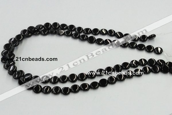 CJB20 16 inches 10mm flat round natural jet gemstone beads wholesale