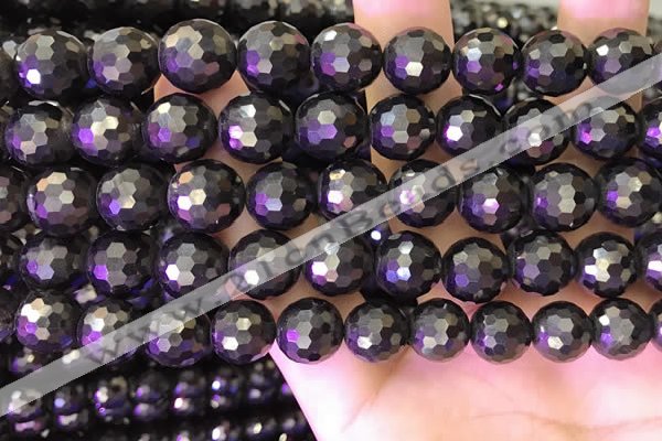 CJB203 15.5 inches 10mm faceted round jet beads wholesale