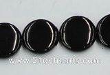 CJB22 16 inches 18mm flat round natural jet gemstone beads wholesale