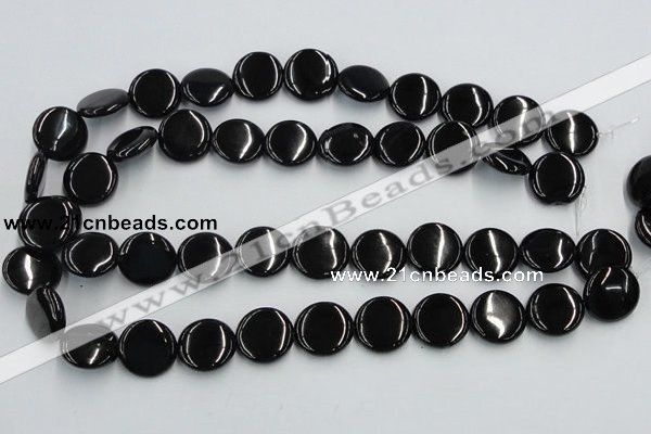 CJB22 16 inches 18mm flat round natural jet gemstone beads wholesale