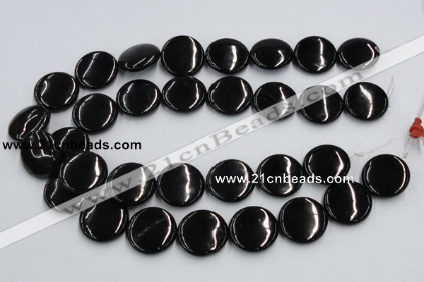 CJB23 16 inches 25mm flat round natural jet gemstone beads wholesale