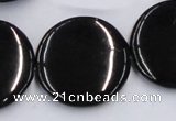 CJB24 16 inches 30mm flat round natural jet gemstone beads wholesale