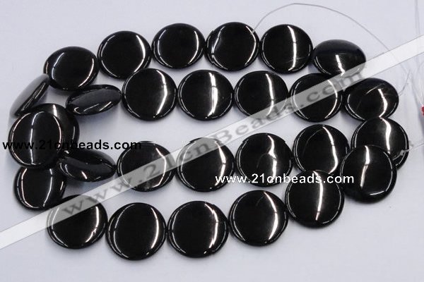 CJB24 16 inches 30mm flat round natural jet gemstone beads wholesale