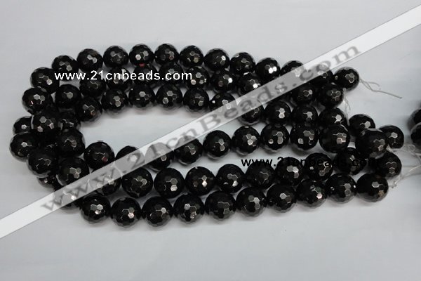 CJB46 15.5 inches 14mm faceted round natural jet gemstone beads