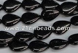 CJB68 15.5 inches 10*14mm flat teardrop natural jet gemstone beads