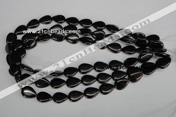 CJB69 15.5 inches 13*18mm flat teardrop natural jet gemstone beads