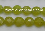 CKA266 15.5 inches 12mm faceted coin Korean jade gemstone beads